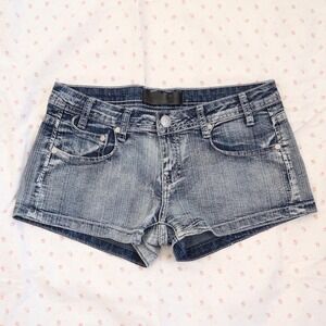 y2k seductions whiskered denim mini shorts low rise fitted